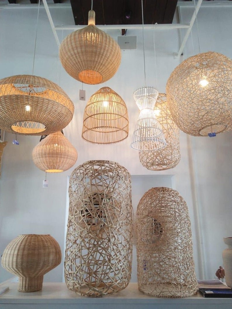 Wholesales Set of 3 Bamboo Ceiling Light Rattan Wicker Wall Hanging Lampshade for Home decorations