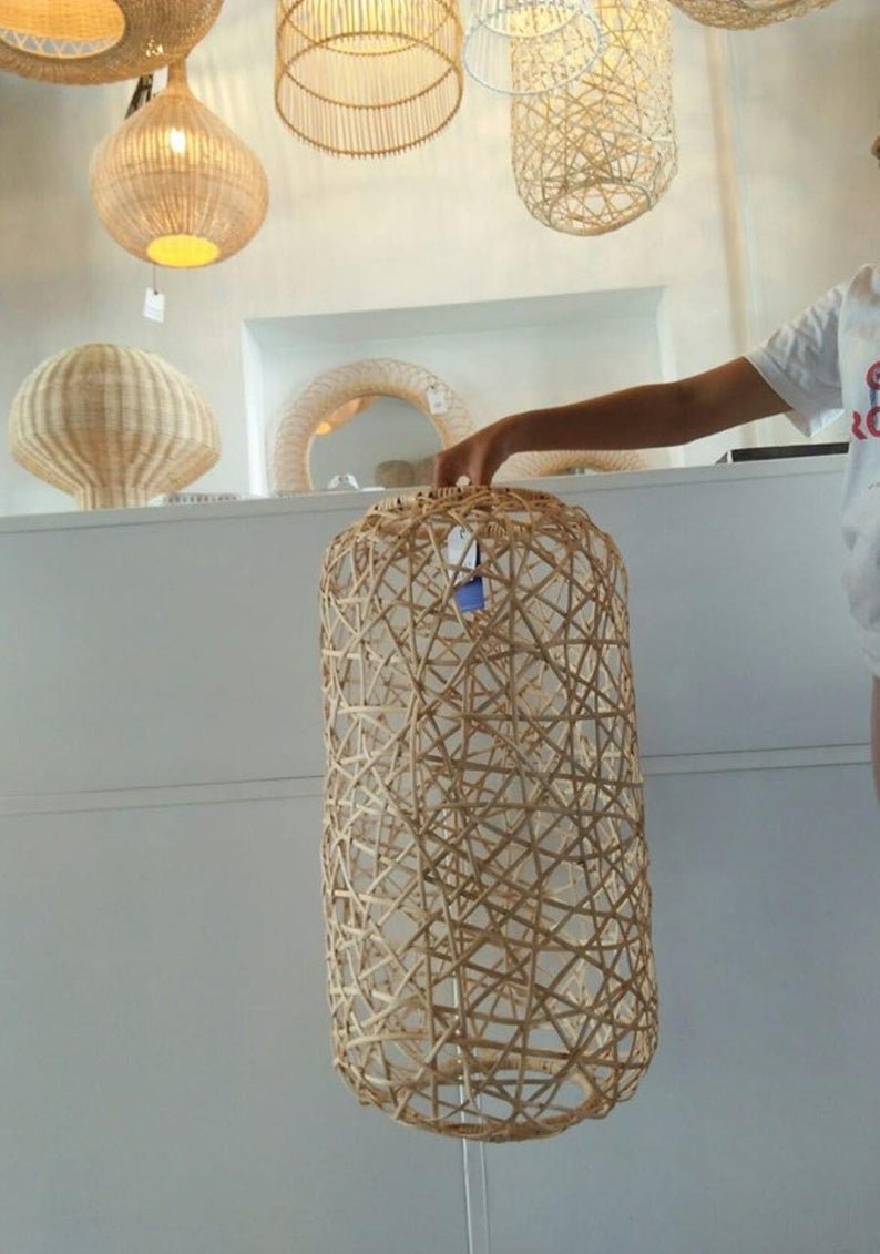 Wholesales Set of 3 Bamboo Ceiling Light Rattan Wicker Wall Hanging Lampshade for Home decorations