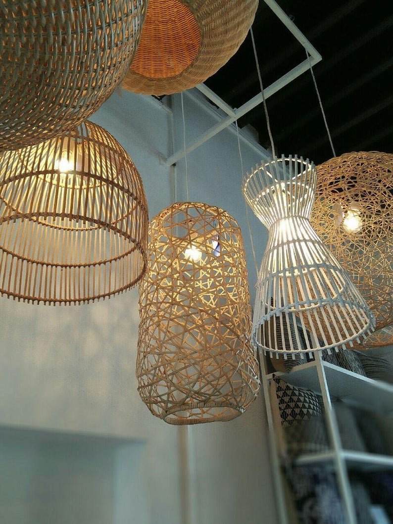 Wholesales Set of 3 Bamboo Ceiling Light Rattan Wicker Wall Hanging Lampshade for Home decorations