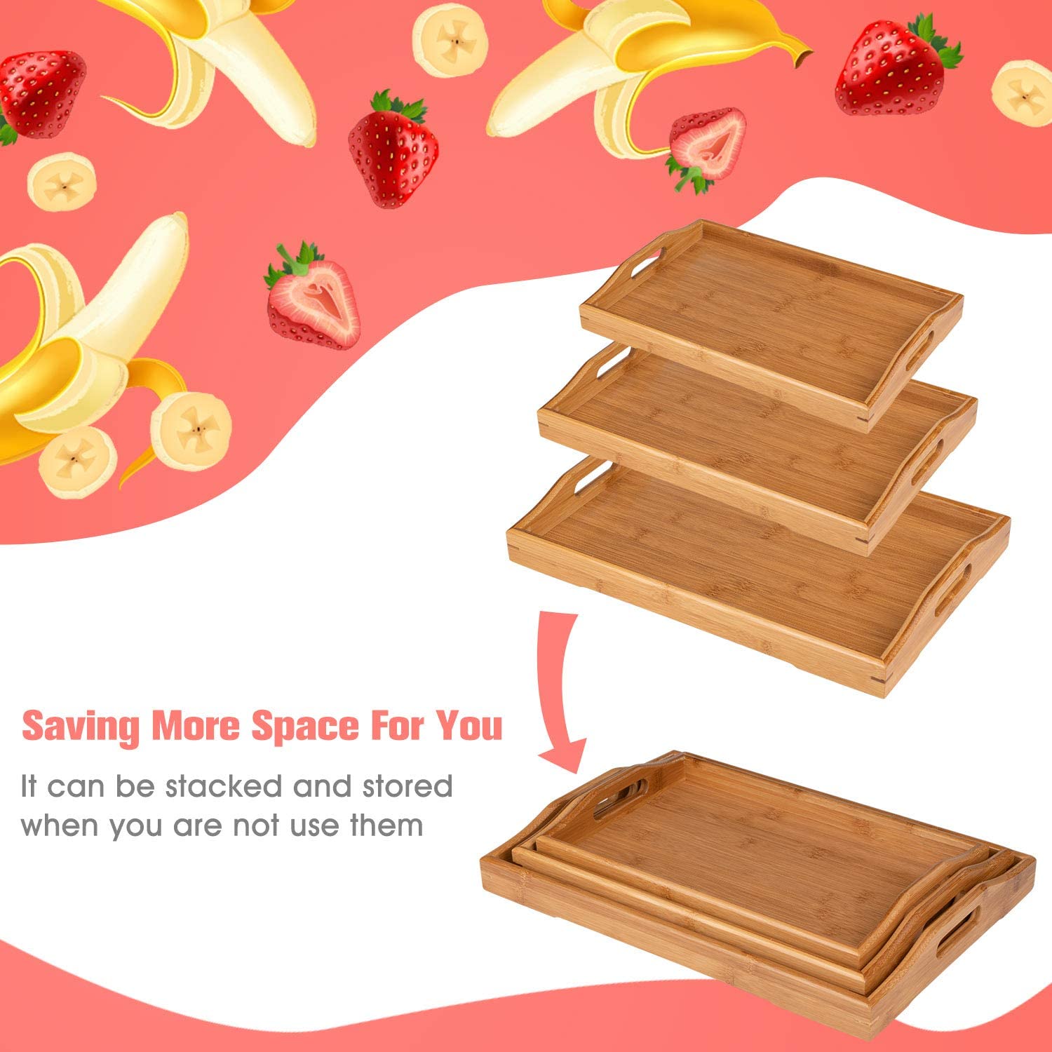 Wholesale 100% Organic Natural Wooden Bamboo Rolling Trays with handle Bamboo Round Serving Trays
