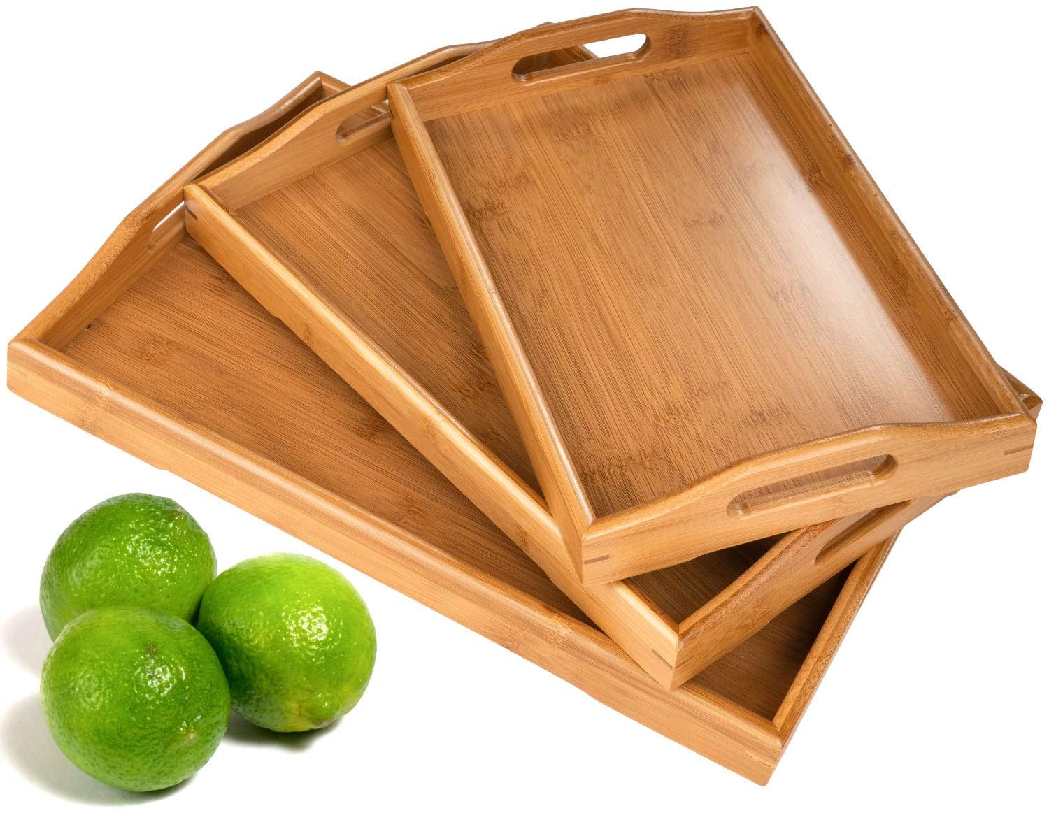 Wholesale 100% Organic Natural Wooden Bamboo Rolling Trays with handle Bamboo Round Serving Trays