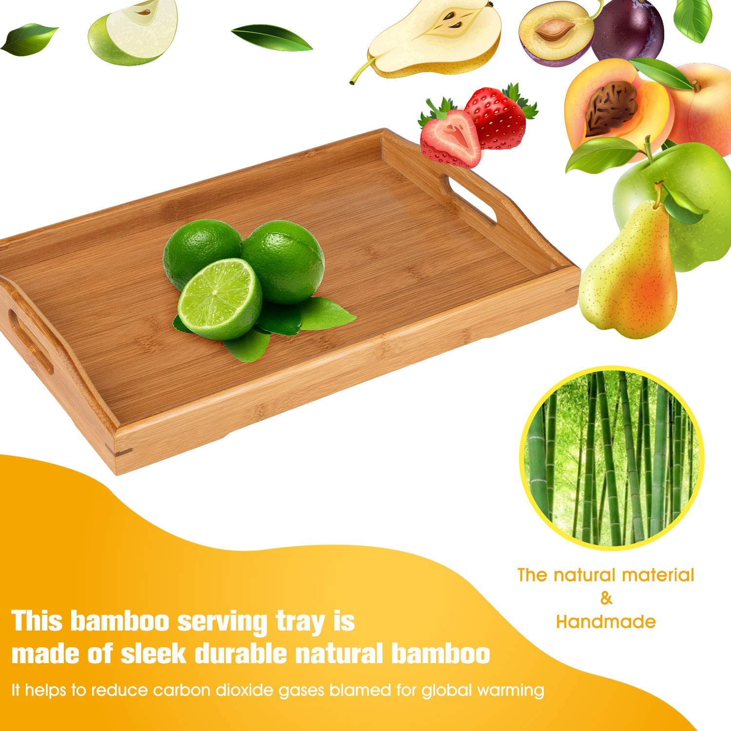 Wholesale 100% Organic Natural Wooden Bamboo Rolling Trays with handle Bamboo Round Serving Trays