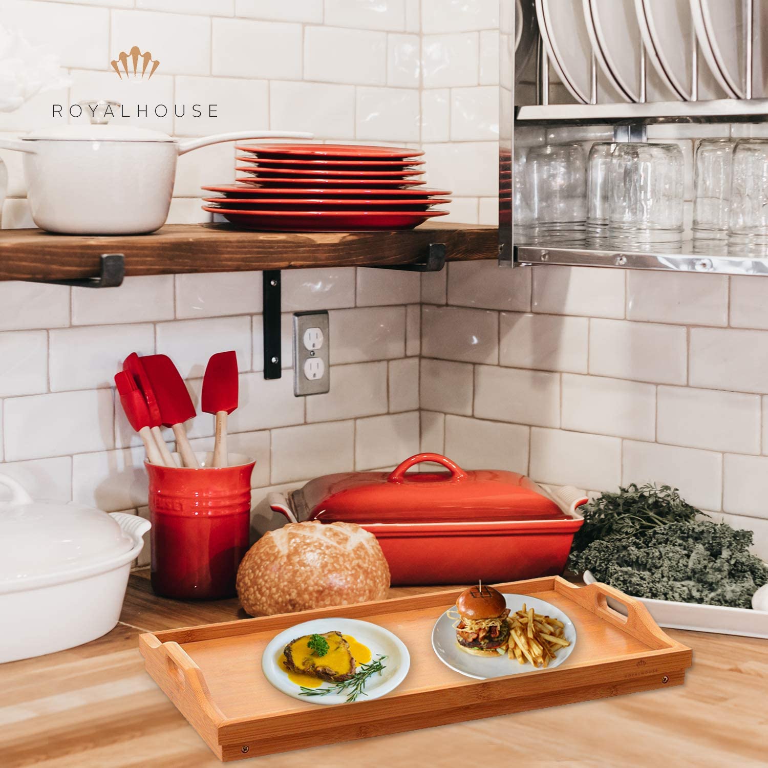 Kitchen Accessories Food Snake Wine Serving Bamboo Tray With Handles