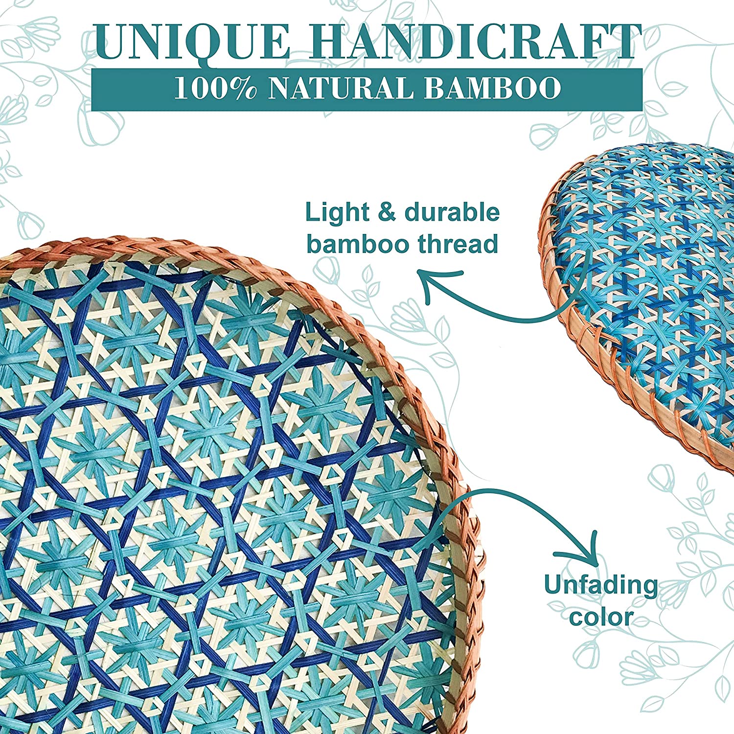 Bamboo Wood Natural Round Serving Food Tray, Raised Edge with Cut-Out Handles