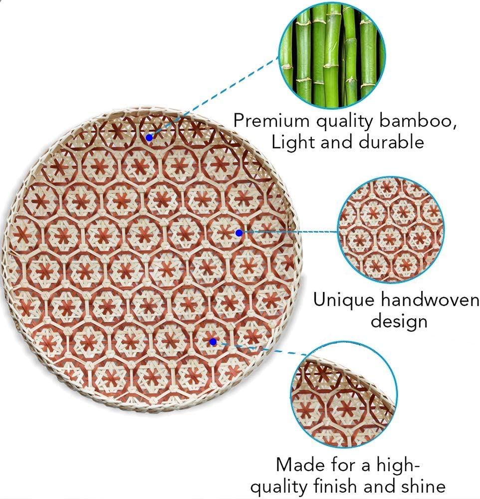 Vietnam Handmade Rectangle Bamboo Rattan Decorative Trays for Stuffs Storage or Home Decor