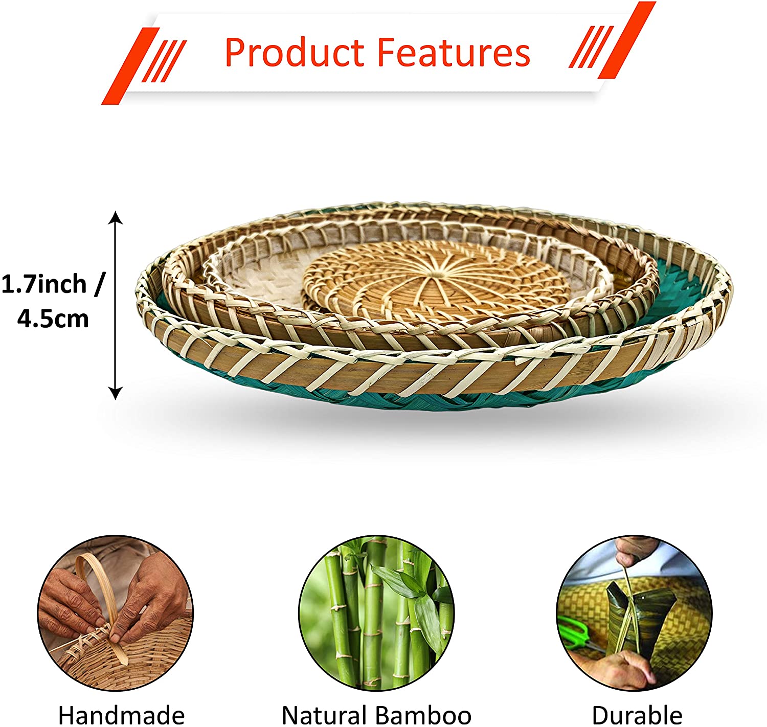 Factory direct sales with Handles Wooden Bamboo Circle Tray High quality large custom food serving tray
