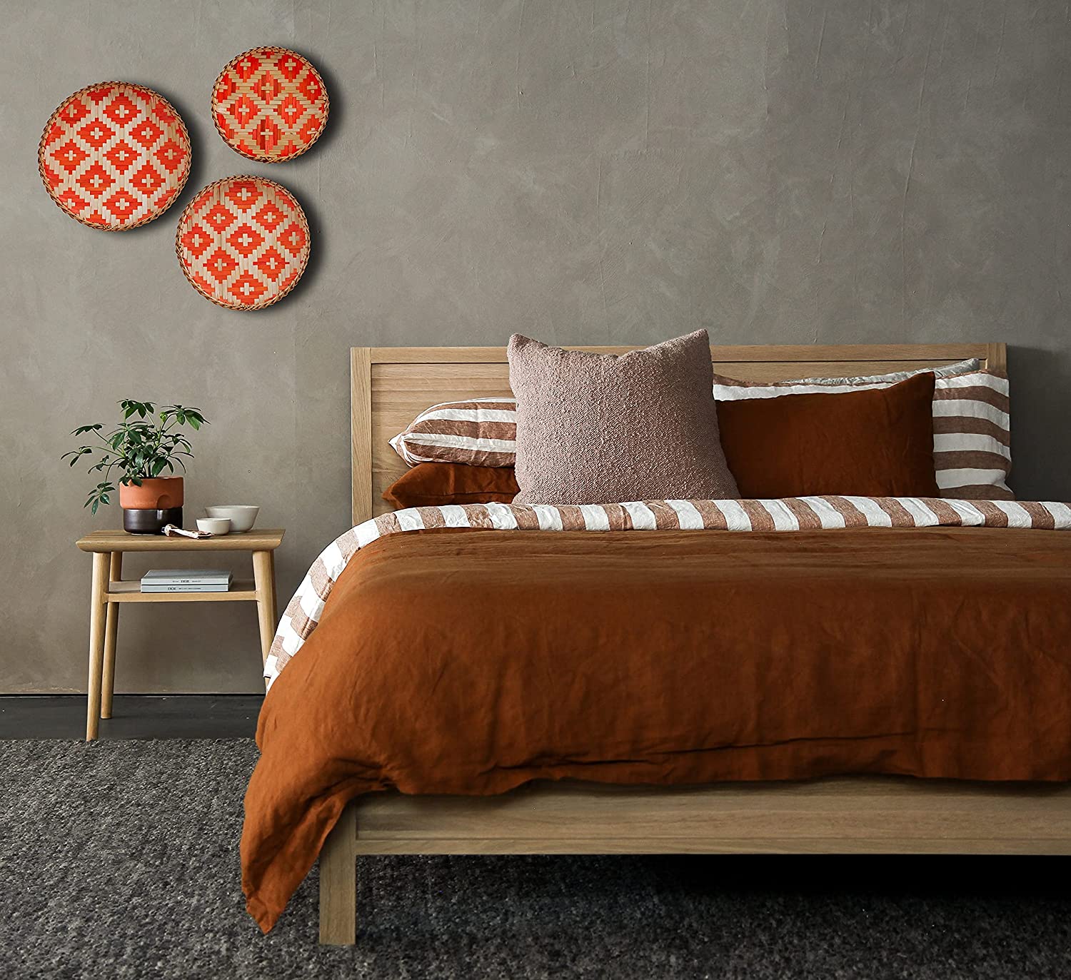 wholesale 12 inches cheap custom modern style eco melamine round bamboo fiber serving tray set with handle own print