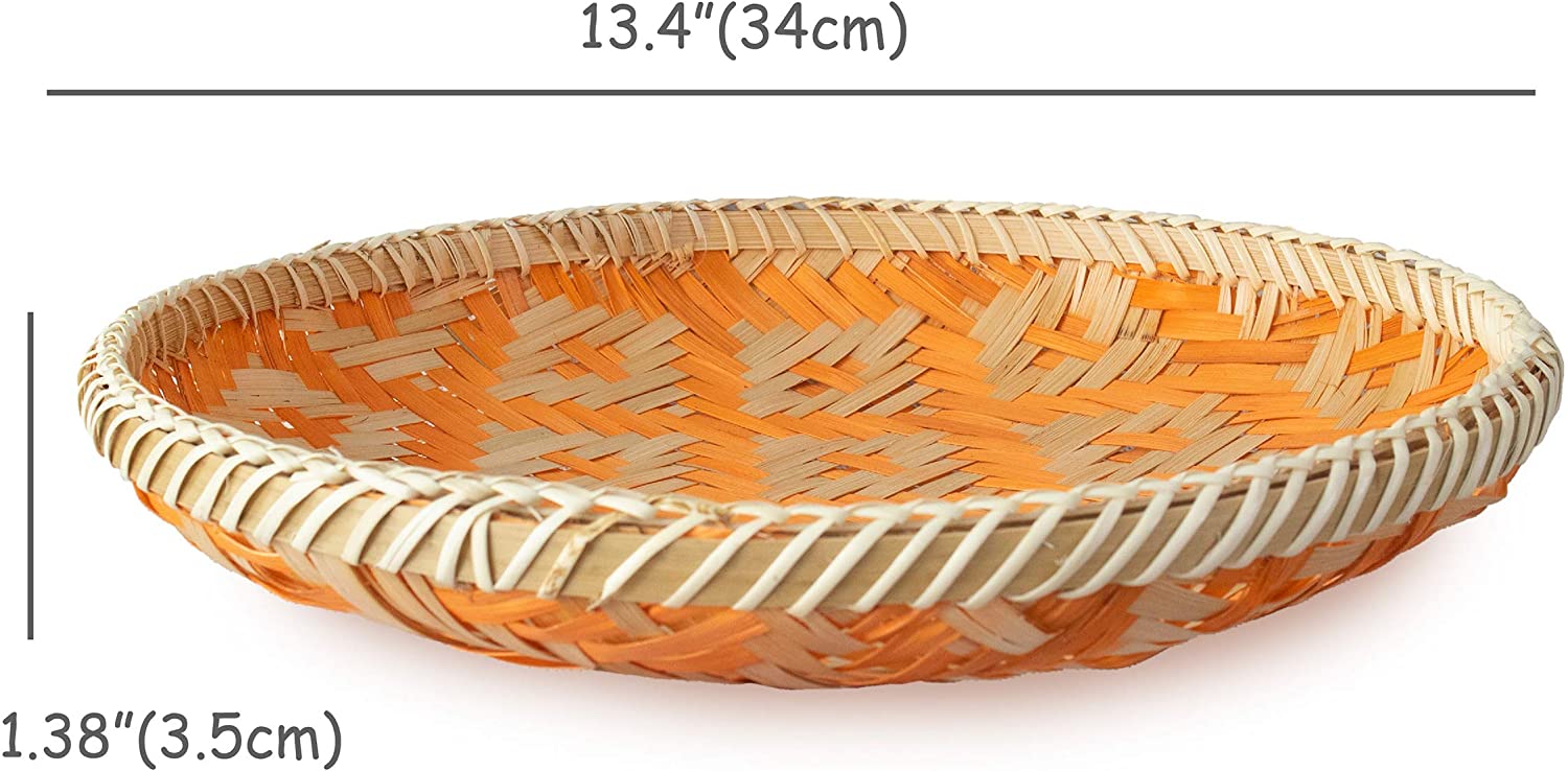 Woven Round Bamboo Rattan Decorative Trays for for Breakfast, Drinks, Snack for Coffee Serving Tray