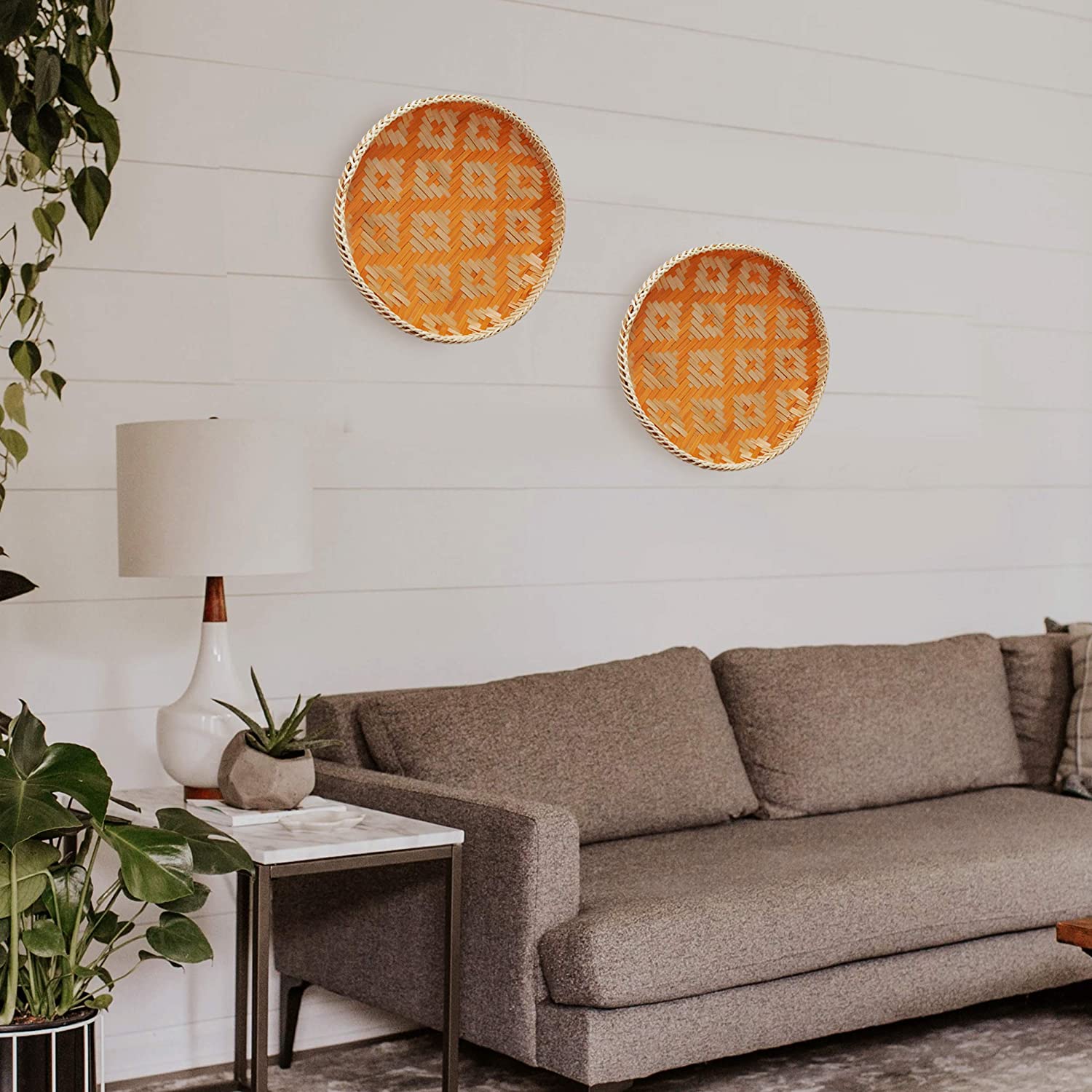 Woven Round Bamboo Rattan Decorative Trays for for Breakfast, Drinks, Snack for Coffee Serving Tray