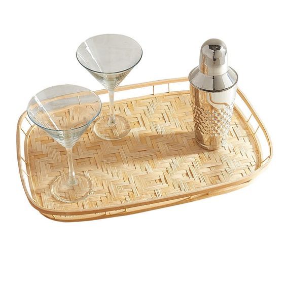 Wholesale Eco-friendly Woven Bamboo Wicker food & drink Serving Tray made in Vietnam