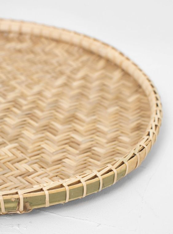 Wholesale 100% Natural Handmade Round Woven Organic Bamboo Tray
