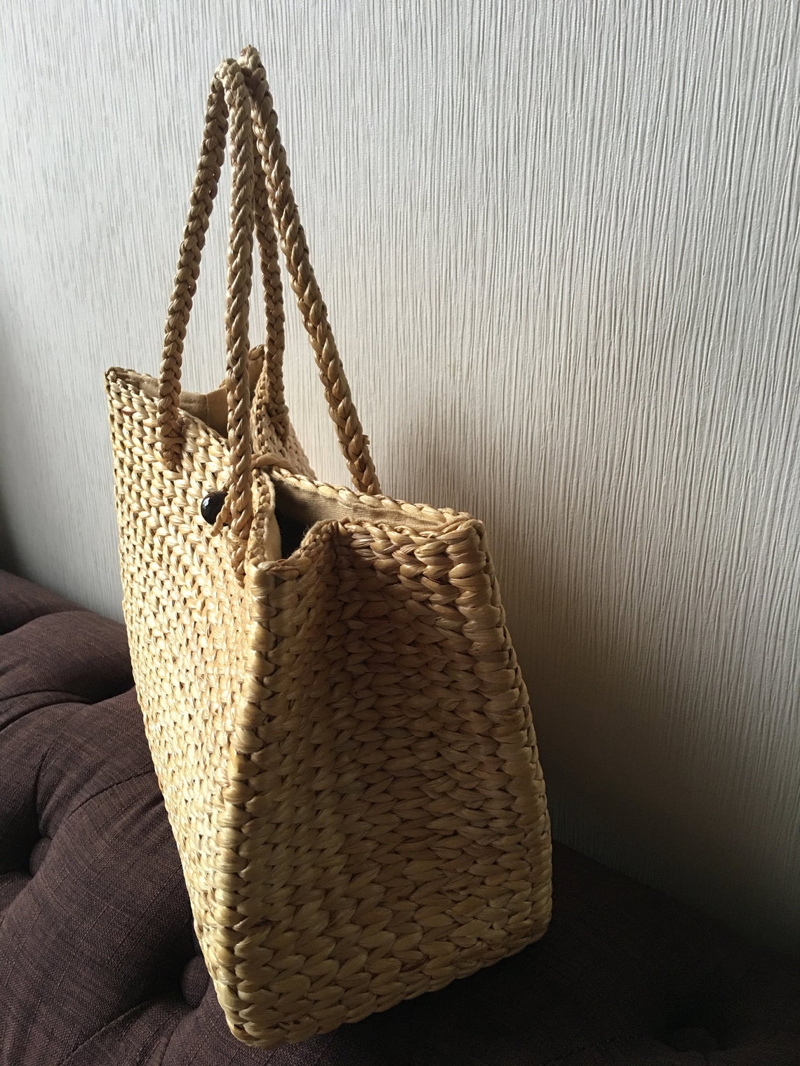 SALE Water Hyacinth Bag With Free Pompom, Handwoven Straw Bag, Boho Bohemian Bag, Women Handmade Woven Straw Bag, Rattan Bag (Large)