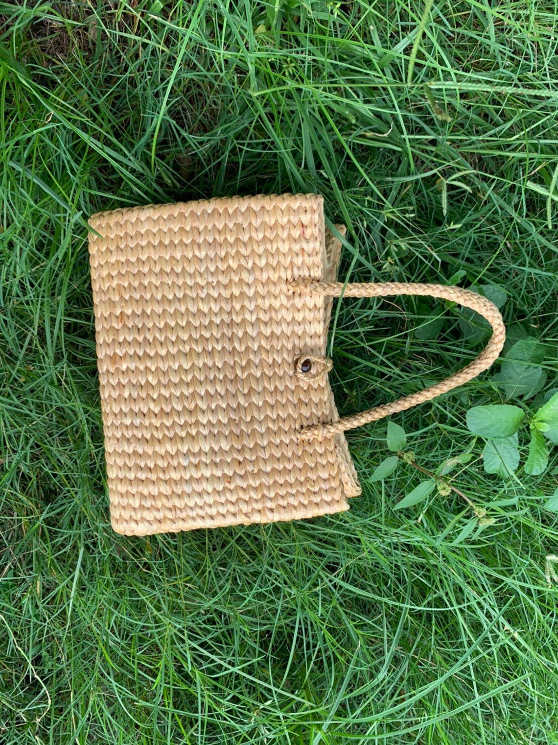 SALE Water Hyacinth Bag With Free Pompom, Handwoven Straw Bag, Boho Bohemian Bag, Women Handmade Woven Straw Bag, Rattan Bag (Large)