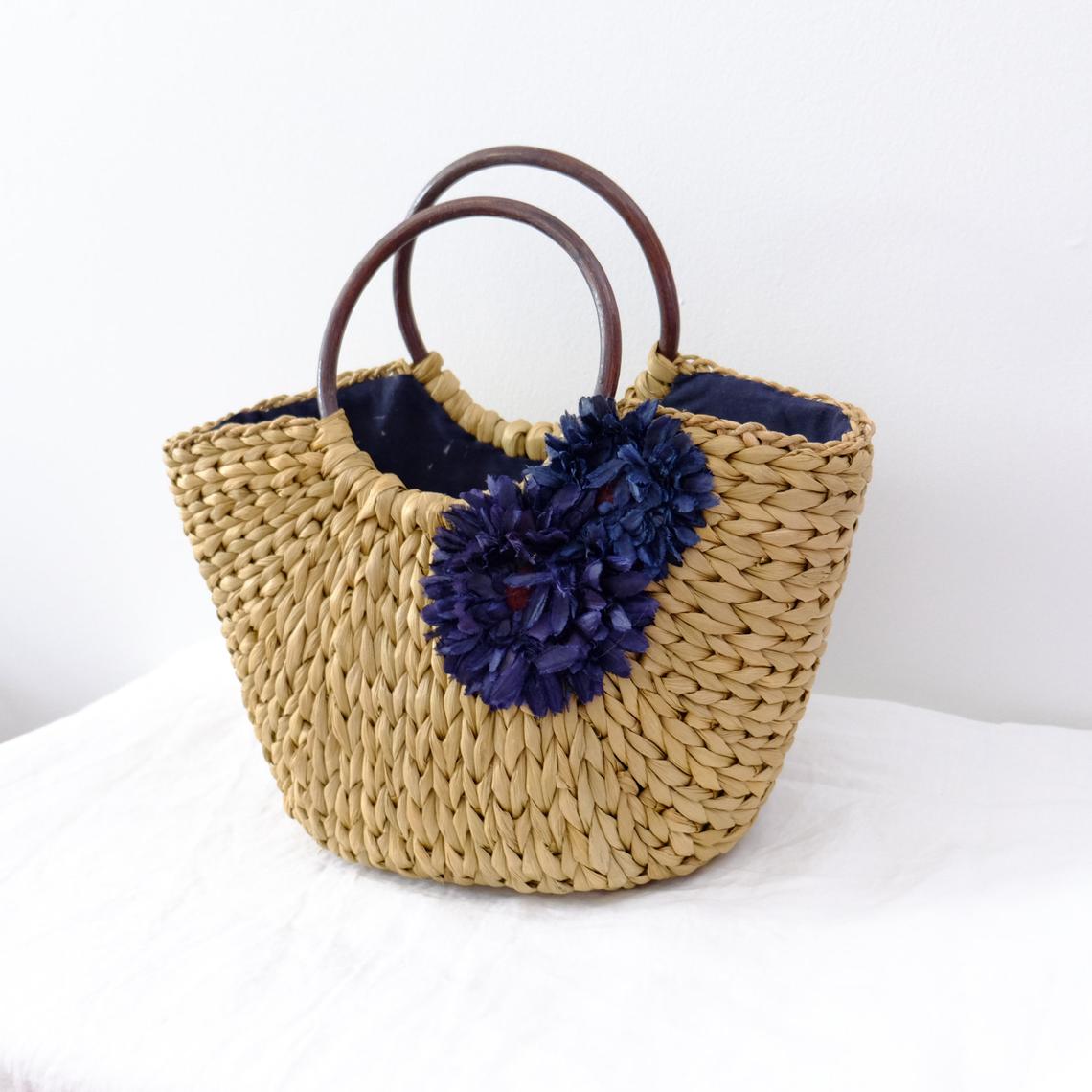 SALE Water Hyacinth Bag With Flowers, Handwoven Straw Bag, Boho Bohemian Bag, Women Handmade Woven Straw Bag, Rattan Bag (Small Medium)