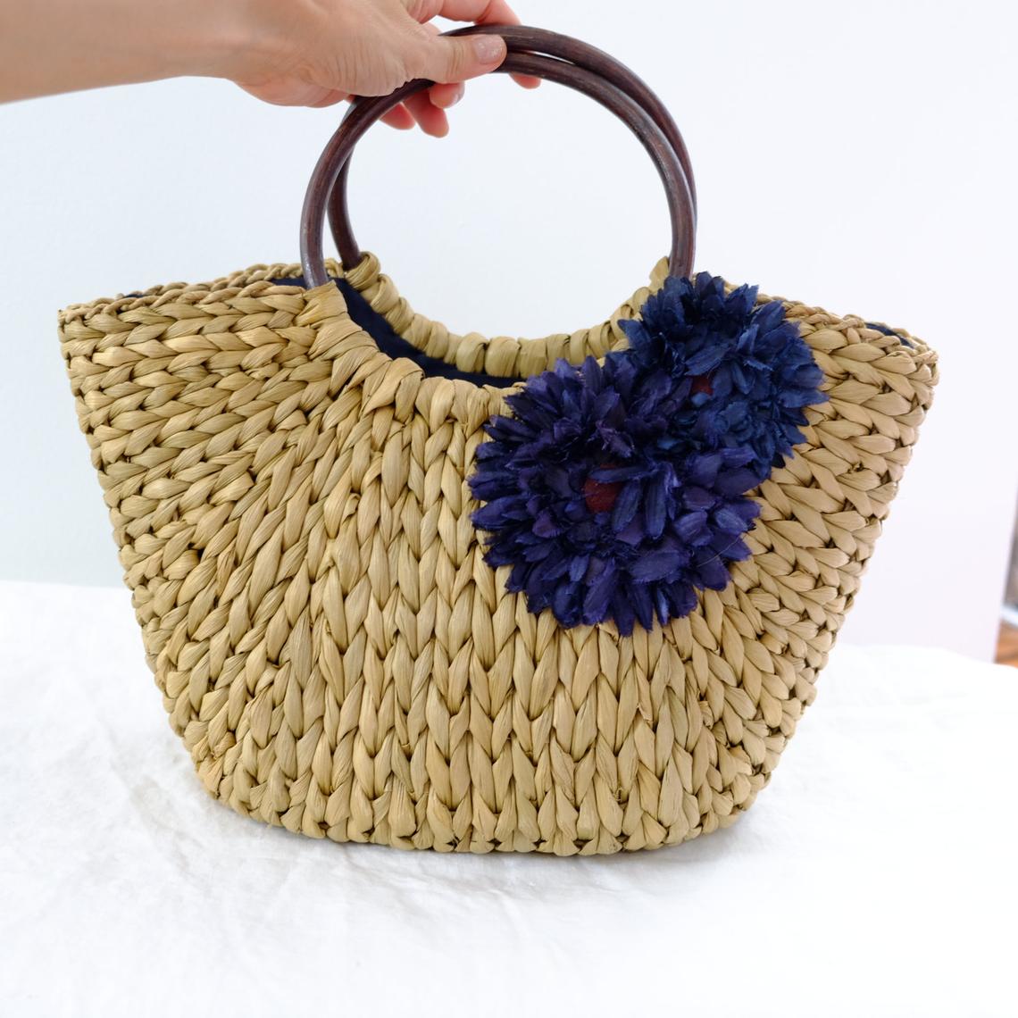 SALE Water Hyacinth Bag With Flowers, Handwoven Straw Bag, Boho Bohemian Bag, Women Handmade Woven Straw Bag, Rattan Bag (Small Medium)