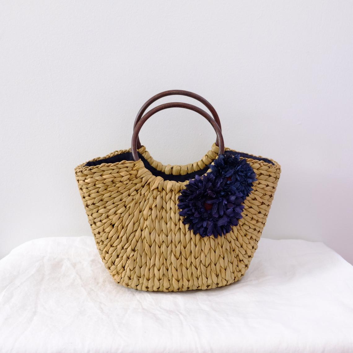 SALE Water Hyacinth Bag With Flowers, Handwoven Straw Bag, Boho Bohemian Bag, Women Handmade Woven Straw Bag, Rattan Bag (Small Medium)