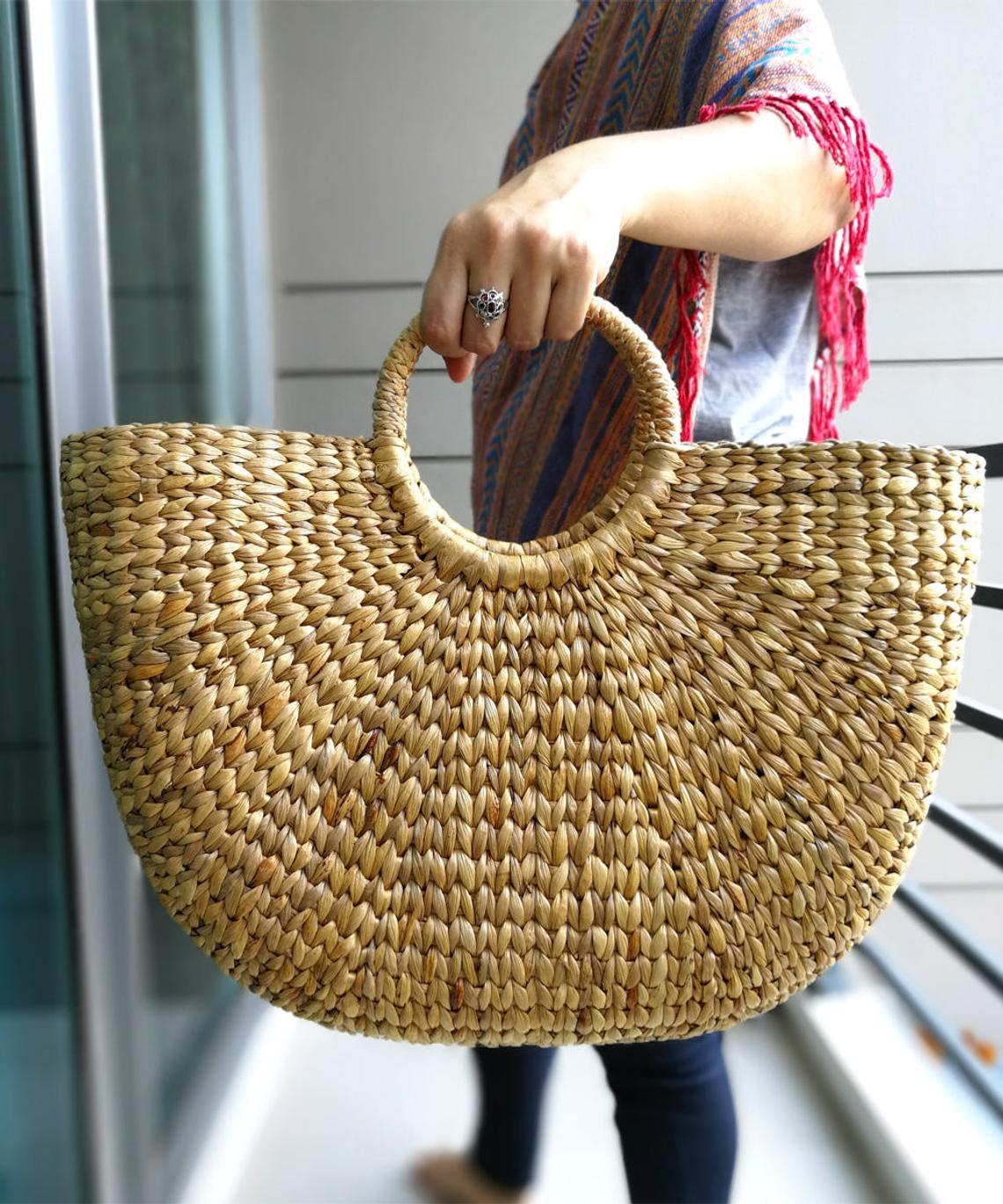 Buy Women Handle Tote Bag Water hyacinth Woven Handmade Purse Handbag  Summer Beach Bag (Chawa - Hand bag) at Amazon.in