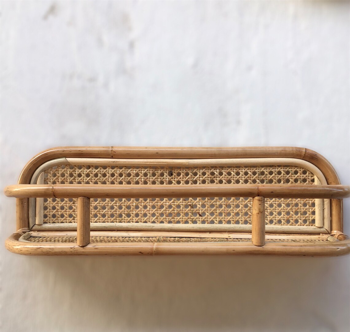 Rattan Wall Shelf With Hooks 10