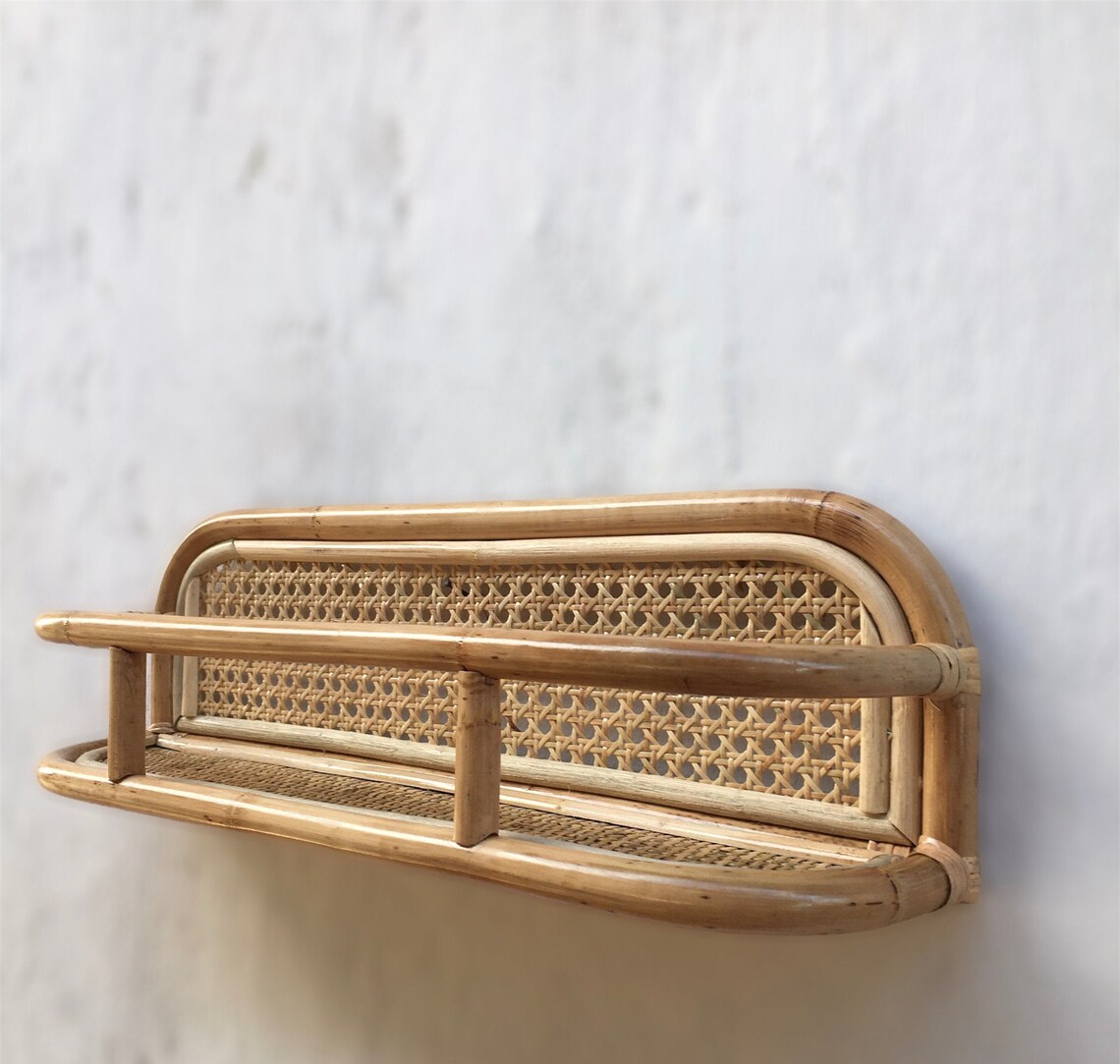 Rattan Wall Shelf With Hooks 10