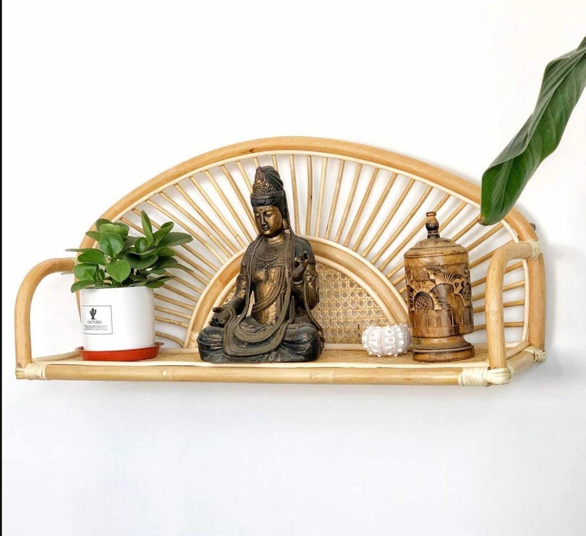 Hot trend Rattan Arc Wall Shelf Handmade