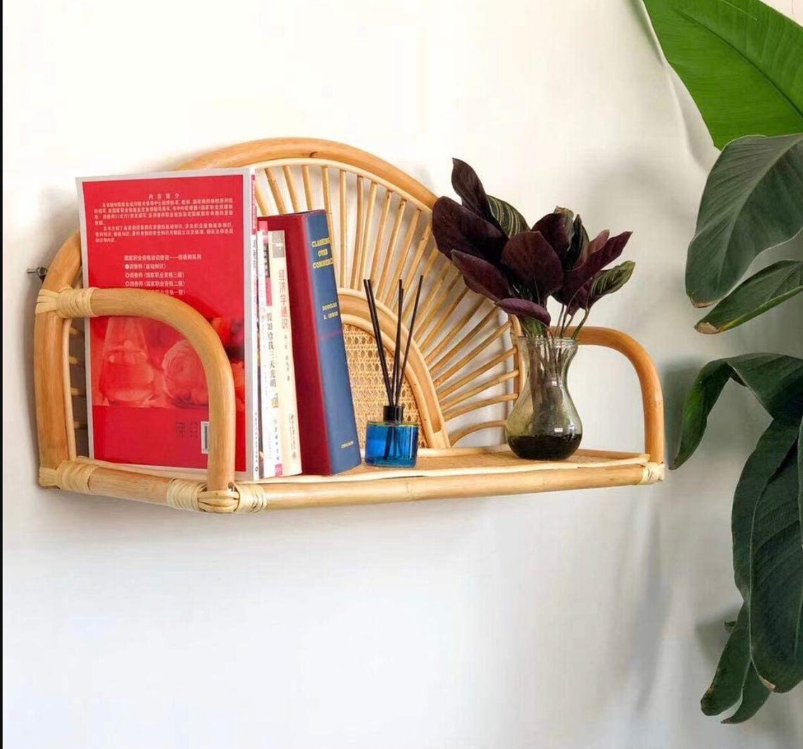 Hot trend Rattan Arc Wall Shelf Handmade