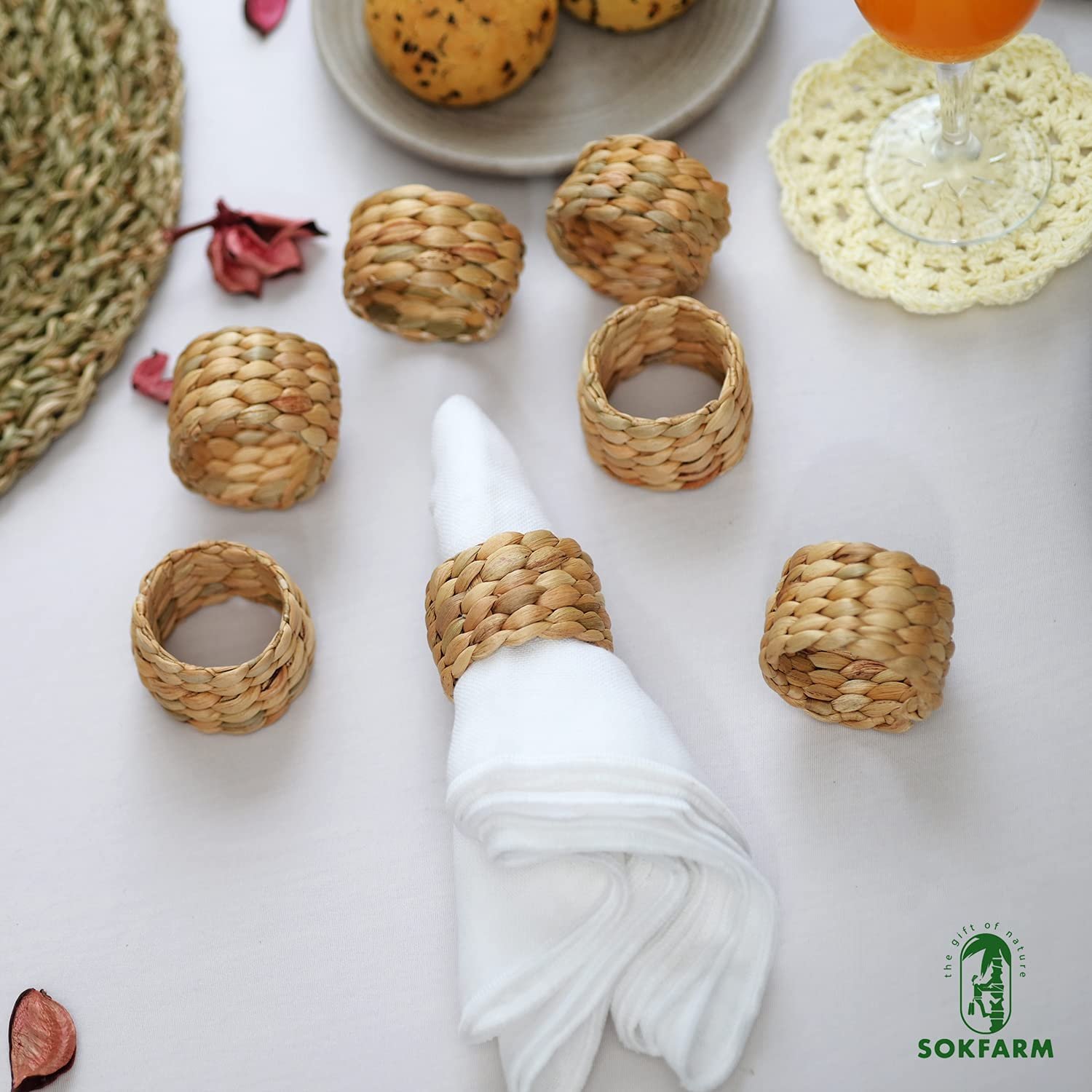 Round Woven Napkin Ring, Water Hyacinth Napkins Rings, Rustic Napkin Rings, Handmade Braided Grass Napkin Ring