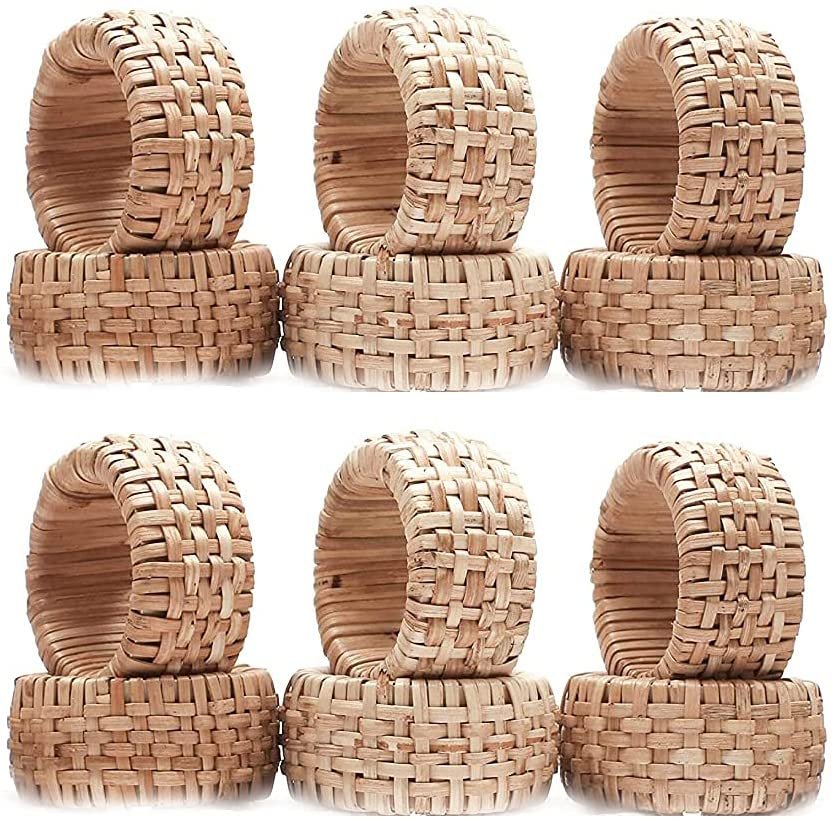 Napkin Rings Set of 12, Rattan Napkin Holders, Napkin Rings Bulk for Party Decoration, Dinning Table