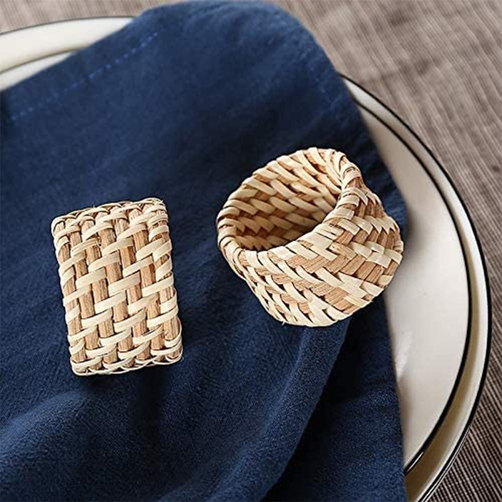 Woven Napkin Rings Set of 4,Handmade Rattan Fall Napkin Rings Holders,Natural Napkin