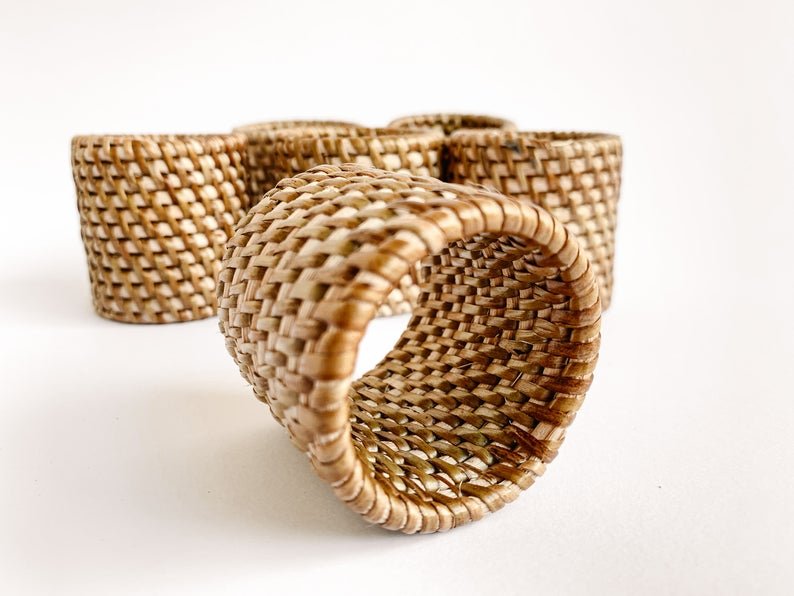 Rattan Table Set - Napkin Rings Holder Placemats Dining Table, Eco Friendly Table Decoration Set of 8