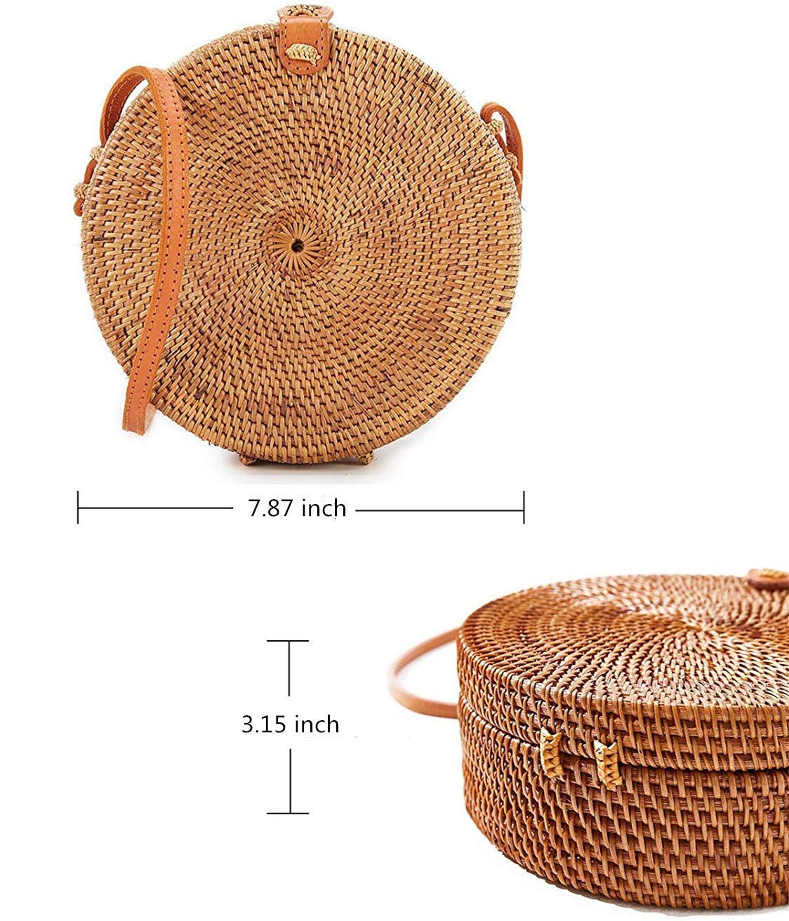 Hot item Summer 2020 Round Bali Beach Rattan Bags Handmade Leather Strap woven Circle Ladies Purse Handbags