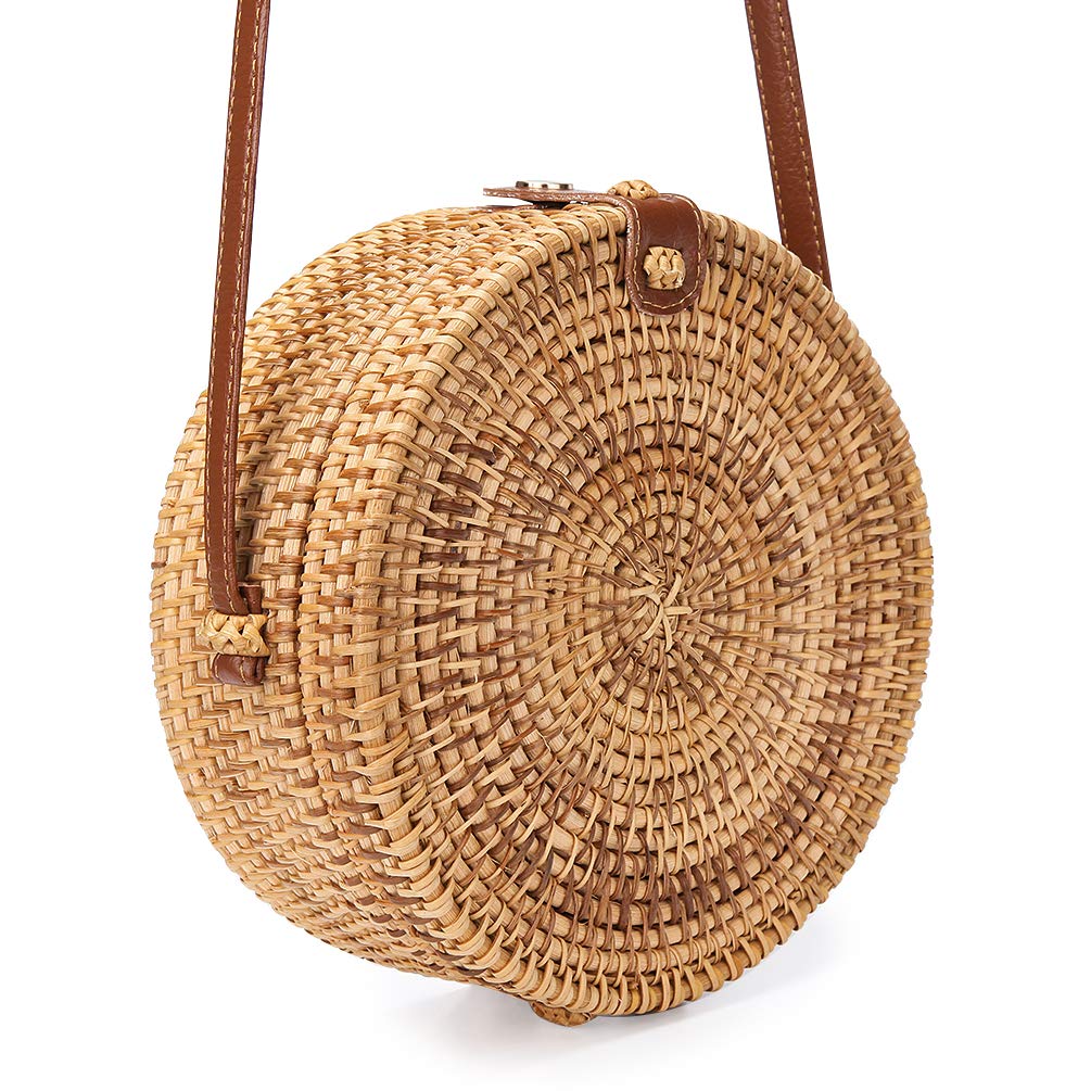 Hot item Summer 2020 Round Bali Beach Rattan Bags Handmade Leather Strap woven Circle Ladies Purse Handbags