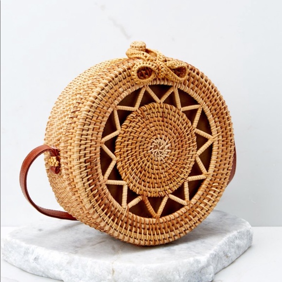 Vietnam Beauty Handmade Bali Round Rattan Bag With Strap Retro Summer Beach Shoulder Circle Ladies Handbags