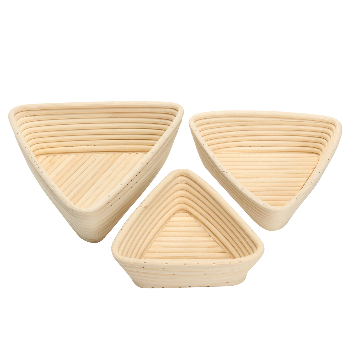Wholesales Vietnam Handicraft White Rattan Triangle Dough Proofing Bread Basket Set of 3 Sizes for Baking Baguete