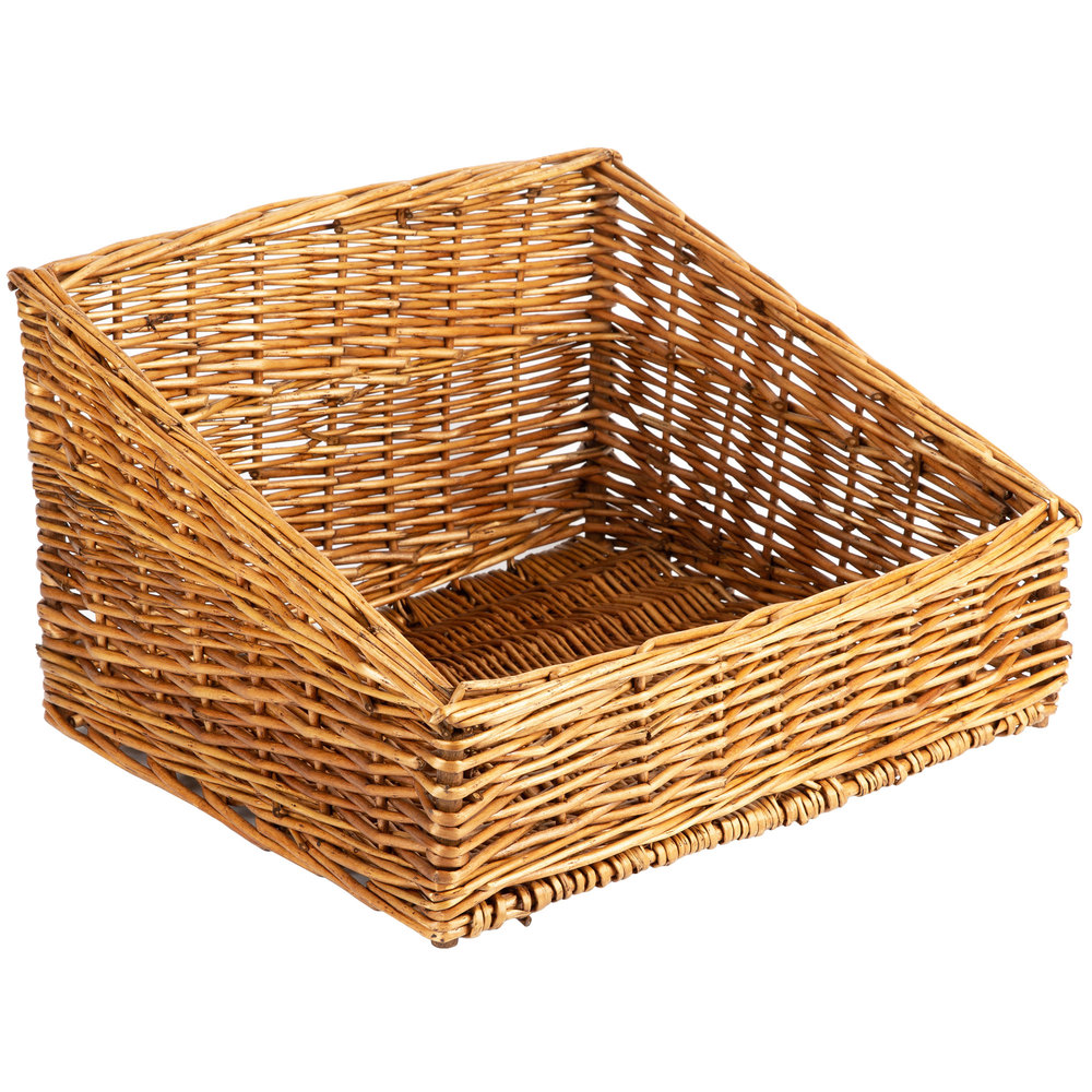 Wholesales Low Price Rattan Sloped Rectangular Hollow Out Bread Display Basket French baguette model