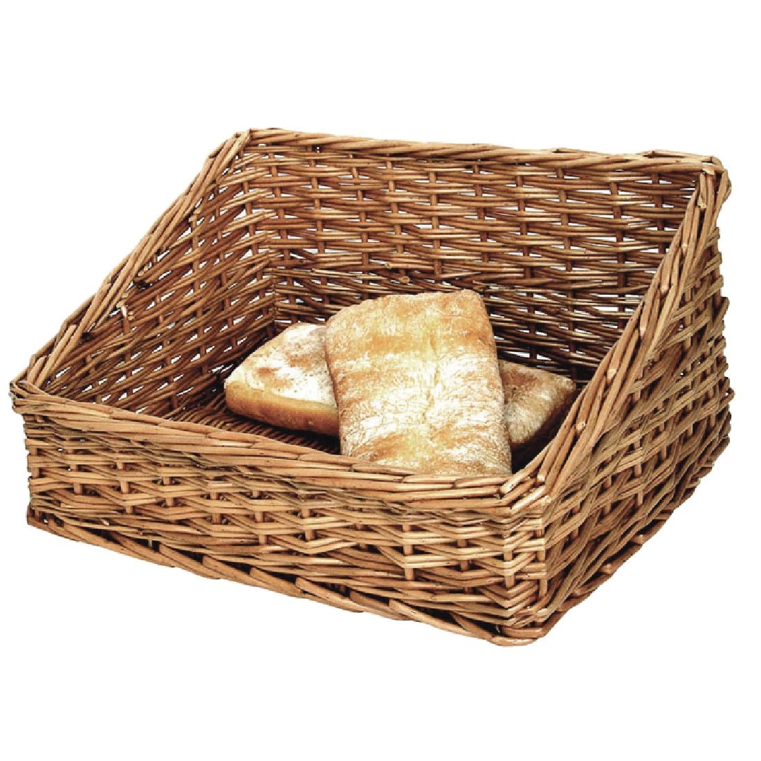 Wholesales Low Price Rattan Sloped Rectangular Hollow Out Bread Display Basket French baguette model