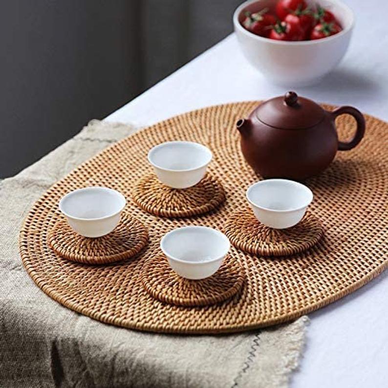 Vietnamese Oval Hand Woven Non-Slip Rattan Placemat with Heat Resistant function