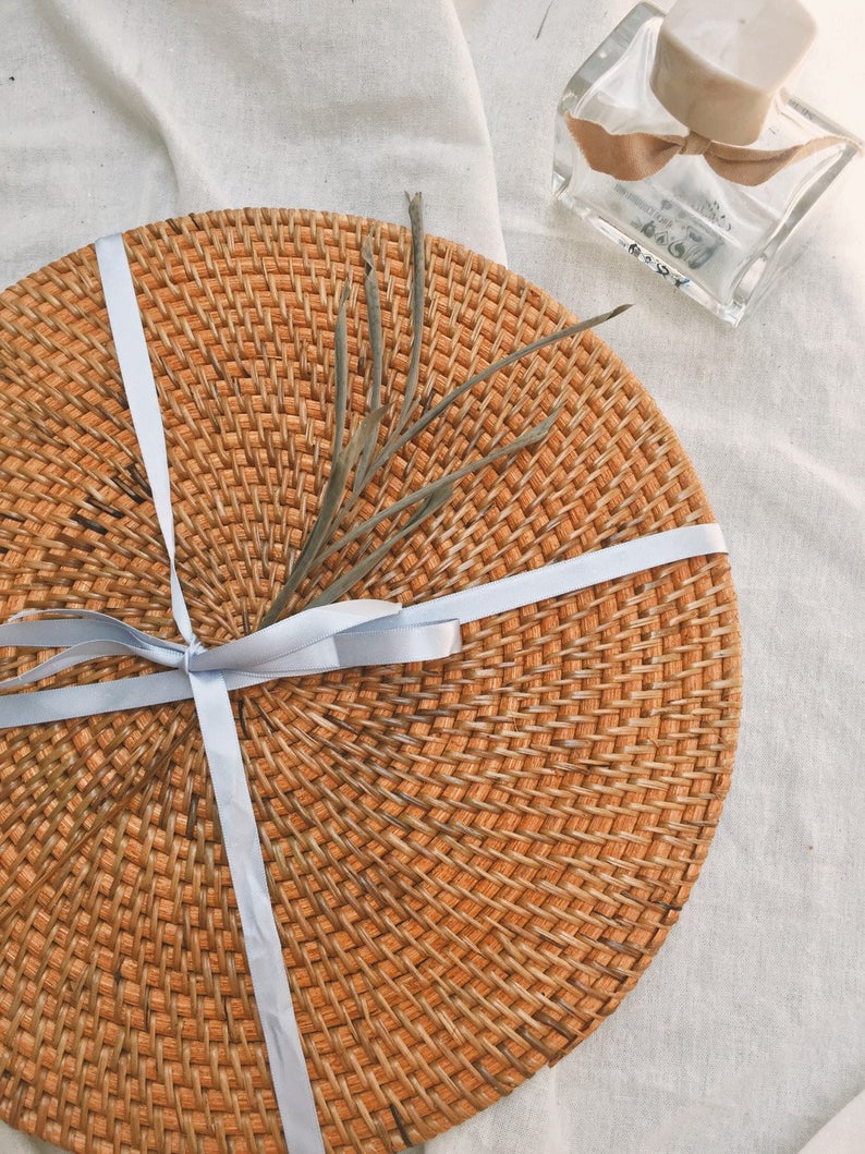 Vietnamese Vintage Round D25cm Woven Braided Rattan Placemat