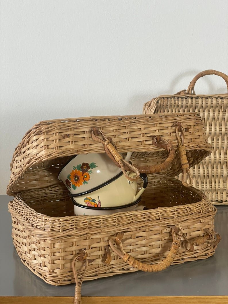 New option Vintage Handmade Small Rattan Wicker Suitcase  Vintage Wicker Handbag Boho bag