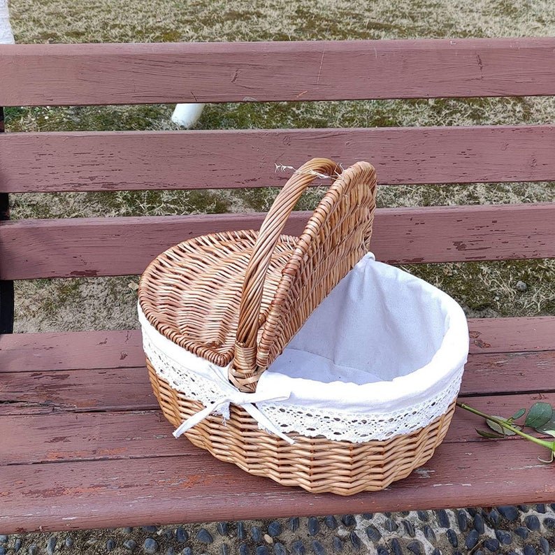 Low price Wicker Picnic Basket, Hamper, Shell Shaped Picnic Basket, Complete Picnic Basket, Farm House decor, Coastal décor