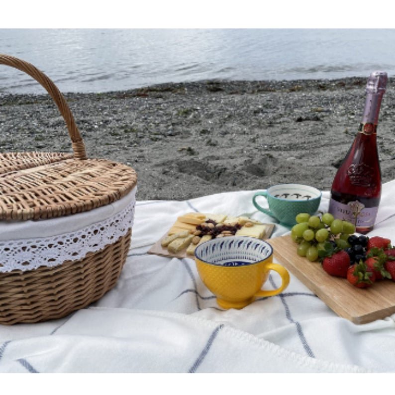 Low price Wicker Picnic Basket, Hamper, Shell Shaped Picnic Basket, Complete Picnic Basket, Farm House decor, Coastal décor