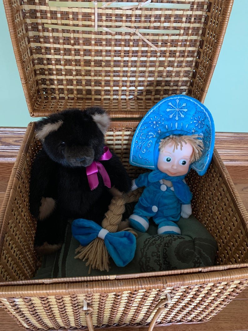 Vintage Wicker Suitcase with Lid Rattan Storage Baskets  with Lid for Picnic