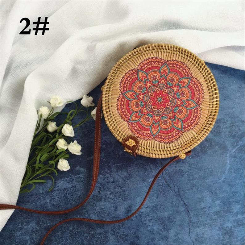 Handmade Hard Straw Water Hyacinth Natural Vegan Purse with Pastel Keychain