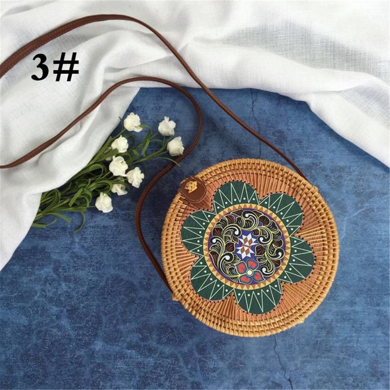 Handmade Hard Straw Water Hyacinth Natural Vegan Purse with Pastel Keychain