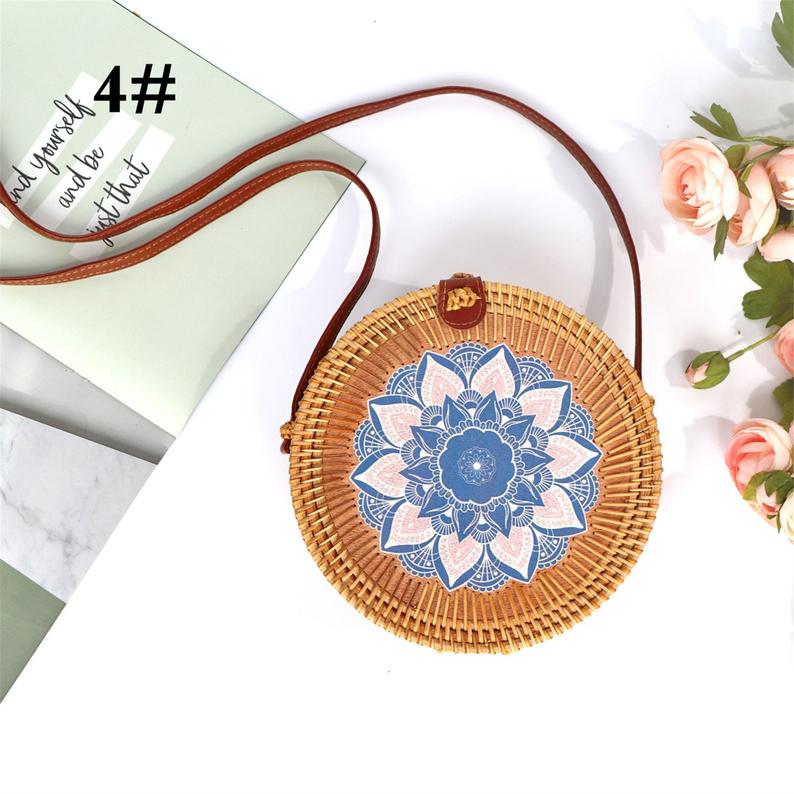 Handmade Hard Straw Water Hyacinth Natural Vegan Purse with Pastel Keychain