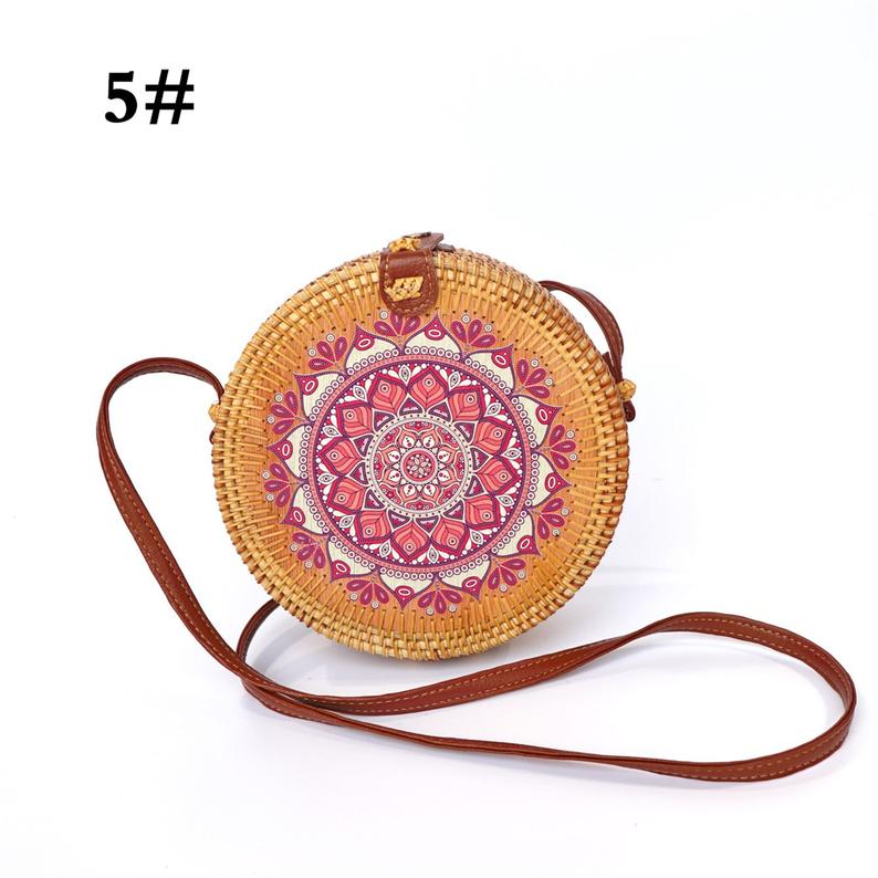 Handmade Hard Straw Water Hyacinth Natural Vegan Purse with Pastel Keychain