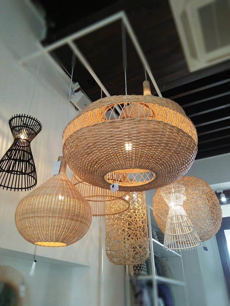 High Quality Bamboo Wicker Lampshades for Hanging Rattan Hanging Handwoven Lamp