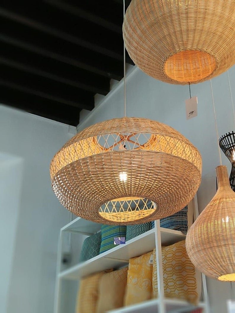 High Quality Bamboo Wicker Lampshades for Hanging Rattan Hanging Handwoven Lamp