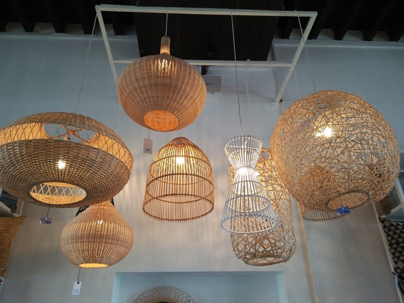 High Quality Bamboo Wicker Lampshades for Hanging Rattan Hanging Handwoven Lamp