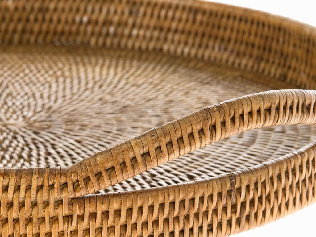 Rattan Round Serving Tray, Honey Brown