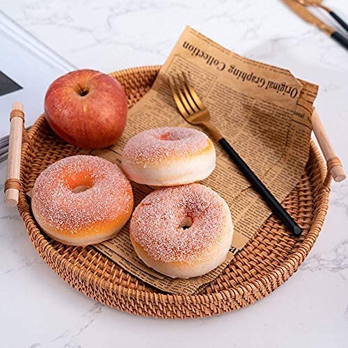 Rattan Hand Woven Round Decorative Rustic Serving Wicker Trays with Handles for Home / Social Events - Bread Basket, Vegetable, Fruits, Snacks